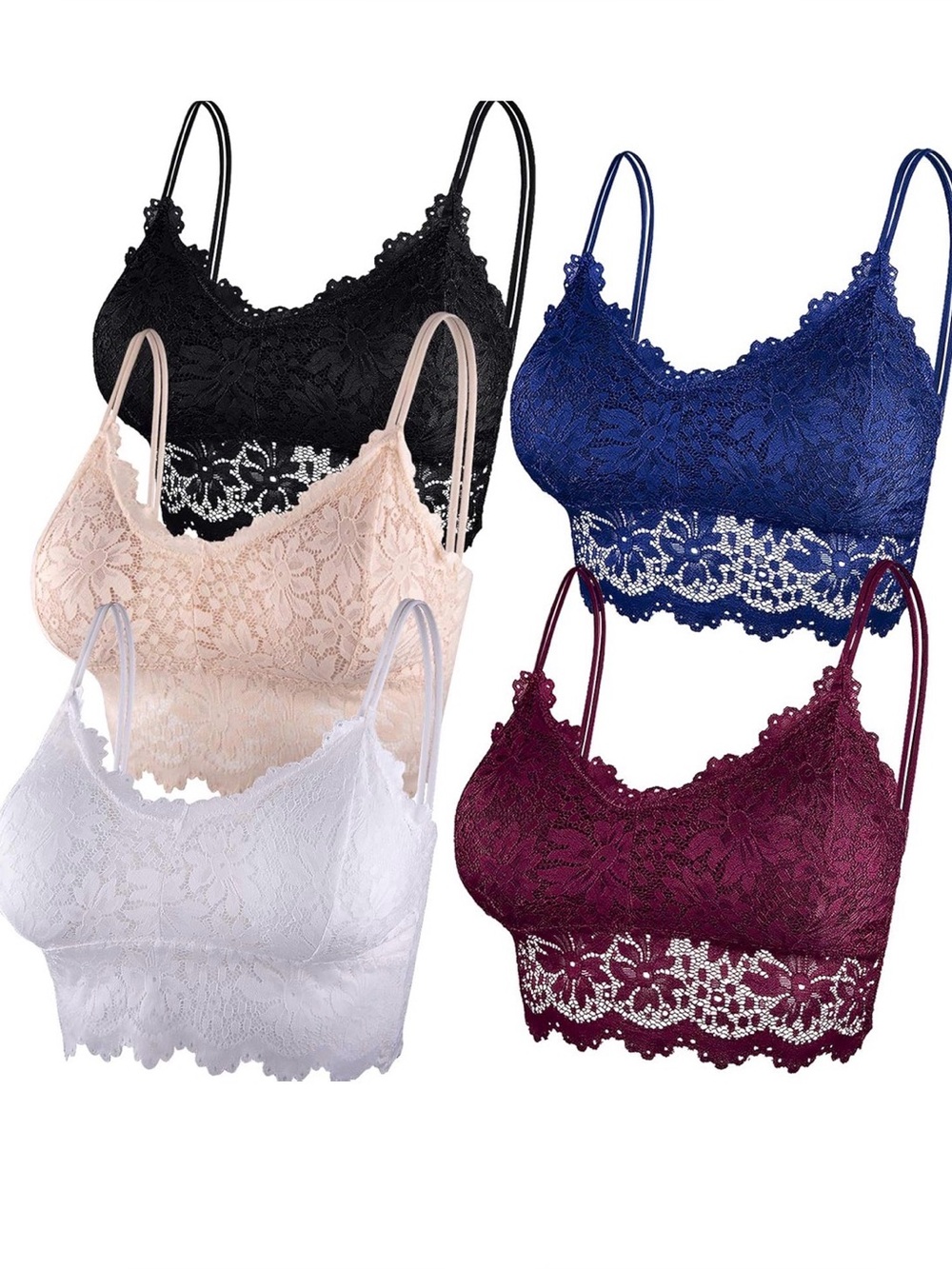 5 Lace Bralettes L/XL B Cup- Black, Nude, White, Navy, Burgundy